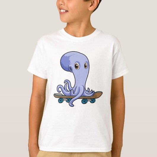 Octopus als Skater met Skateboard T-shirt (Voorkant)