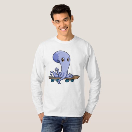Octopus als Skater met Skateboard T-shirt (Voorkant volledig)
