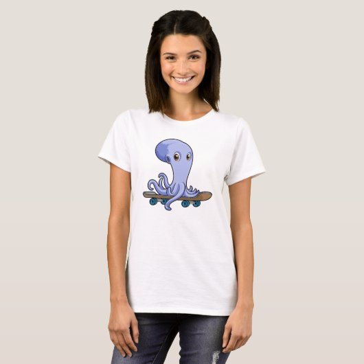Octopus als Skater met Skateboard T-shirt (Voorkant volledig)