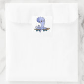 Octopus als Skater met Skateboard Vierkante Sticker (Tas)