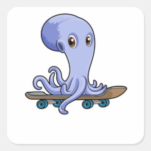 Octopus als Skater met Skateboard Vierkante Sticker