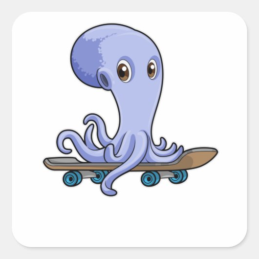 Octopus als Skater met Skateboard Vierkante Sticker (Voorkant)
