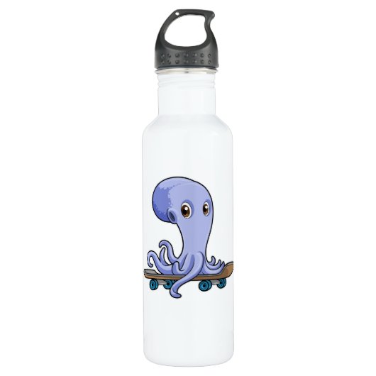 Octopus als Skater met Skateboard Waterfles (Voorkant)