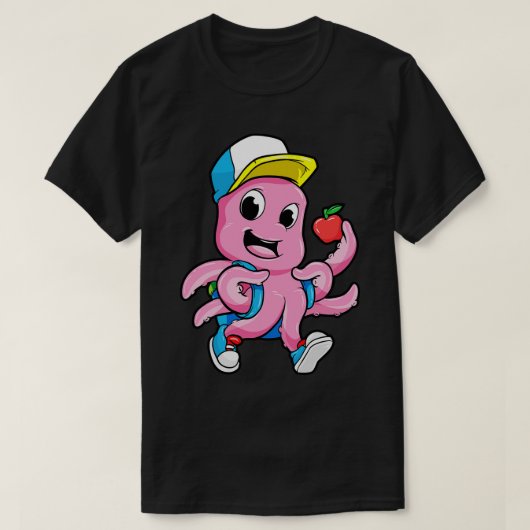 Octopus als student met rugzak en appel t-shirt (Design voorkant)