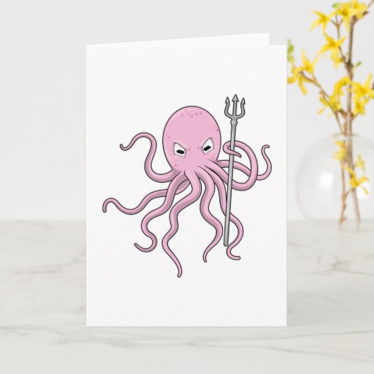 Octopus als tovenaar met drietand kaart (Gele Bloem)