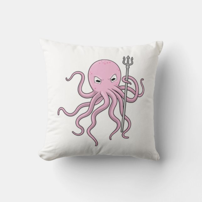 Octopus als Tovenaar met Drietand Kussen (Voorkant)