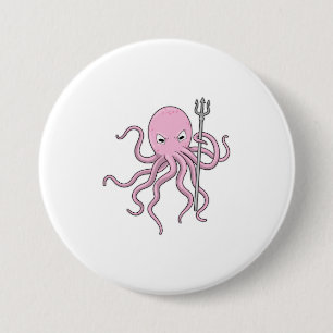 Octopus als Tovenaar met Versiering Ronde Button 7,6 Cm