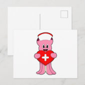 Octopus als verpleegster met hart briefkaart (Voorkant / Achterkant)