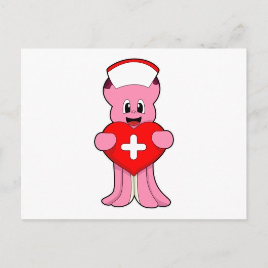 Octopus als verpleegster met hart briefkaart (Voorkant)