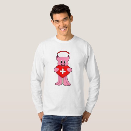 Octopus als verpleegster met hart t-shirt (Voorkant volledig)