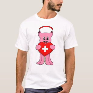 Octopus als verpleegster met hart t-shirt
