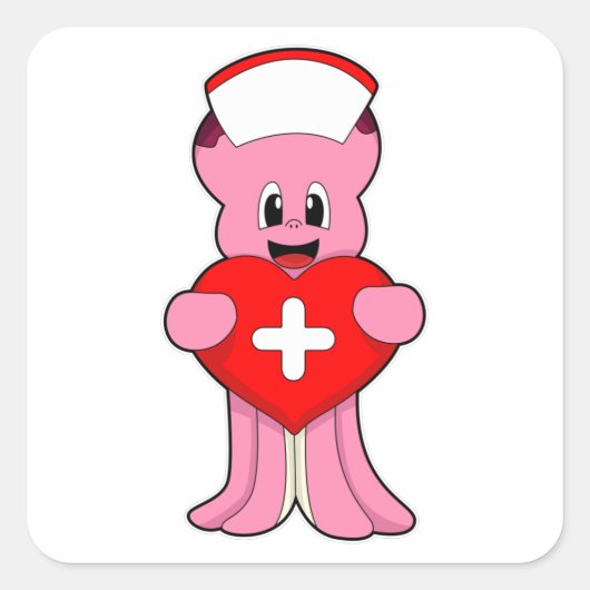 Octopus als verpleegster met hart vierkante sticker (Voorkant)