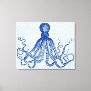 Octopus Anchors Lord Bodner Blue  drieluik Canvas Afdruk