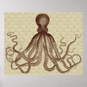 Octopus Anchors Lord Bodner  Bruin Nautical Poster