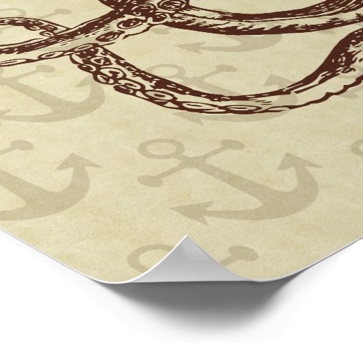 Octopus Anchors Lord Bodner  Bruin Nautical Poster (Hoek)