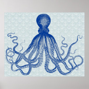 Octopus Anchors Lord Bodner  Nautical Blue Poster