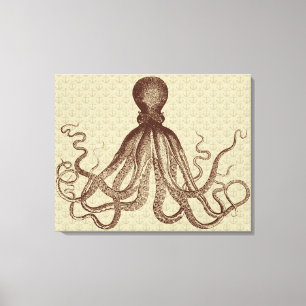 Octopus Anchors Lord Bodner Triptych  Brown Canvas Afdruk