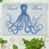 Octopus ankers  blauw gepersonaliseerd strand theedoek (Gevouwen)
