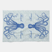 Octopus ankers  blauw gepersonaliseerd strand theedoek (Horizontaal)