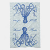 Octopus ankers  blauw gepersonaliseerd strand theedoek (Verticaal)