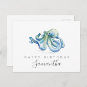 Octopus Ansichtkaarten Blauwe Aquarel Briefkaart (Voorkant / Achterkant)