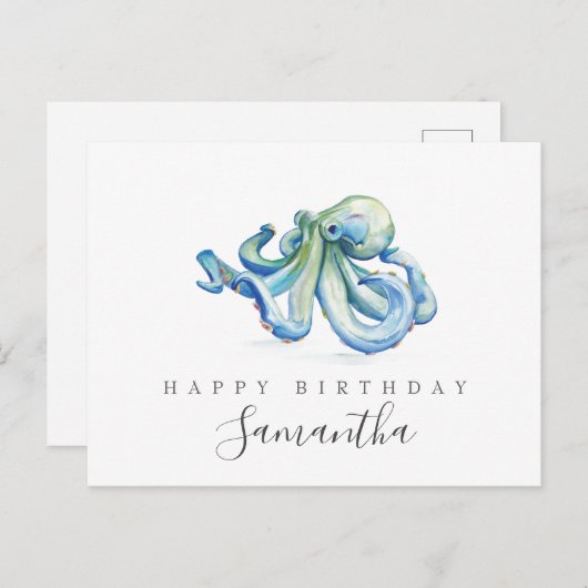 Octopus Ansichtkaarten Blauwe Aquarel Briefkaart (Voorkant / Achterkant)