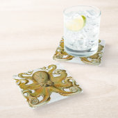 Octopus antiek illustratie zee monster glazen onderzetter (Schuin)