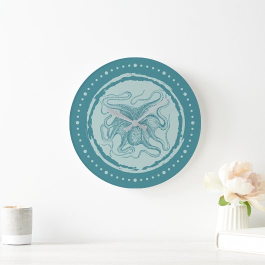 Octopus Aqua Blauwgroen Nautisch Grote Klok (Huis)
