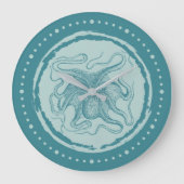 Octopus Aqua Blauwgroen Nautisch Grote Klok (Voorkant)