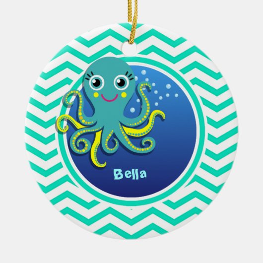 Octopus; Aqua Green Chevron Keramisch Ornament (Voorkant)