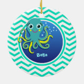 Octopus; Aqua Green Chevron Keramisch Ornament (Achterkant)