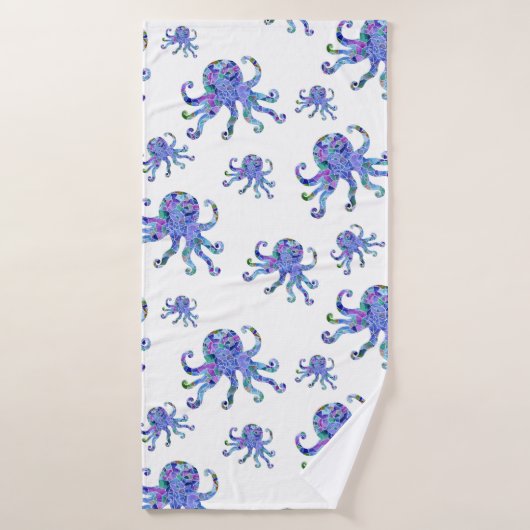 Octopus Aqua Mosaic Zee Life Naadloos patroon Badhanddoek (Badhanddoek)