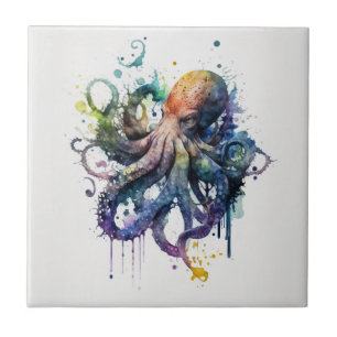 Octopus, Aquarel, Keramische Tegels Tegeltje
