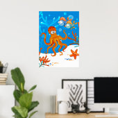 Octopus Aquatische Cute Octopus Zeester Kinderkame Poster (Thuiskantoor)