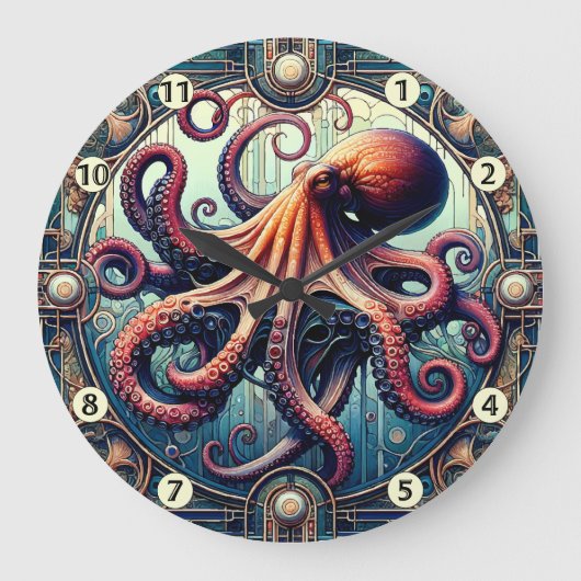 Octopus Art Deco Grote Klok (Voorkant)