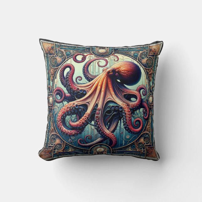 Octopus Art Deco Kussen (Voorkant)