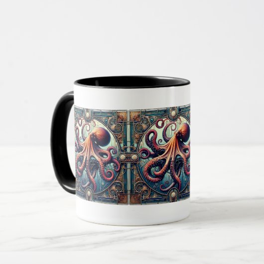 Octopus Art Deco Mok (Voorkant links)