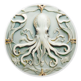 Octopus Art Nouveau Faux Relief Antiek Mint Keramische Knop
