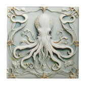 Octopus Art Nouveau Faux Relief Antiek Mint Tegeltje (Voorkant)