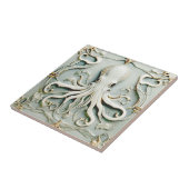 Octopus Art Nouveau Faux Relief Antiek Mint Tegeltje (Zijkant)