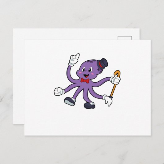 Octopus as Magician with Hat Briefkaart (Voorkant / Achterkant)