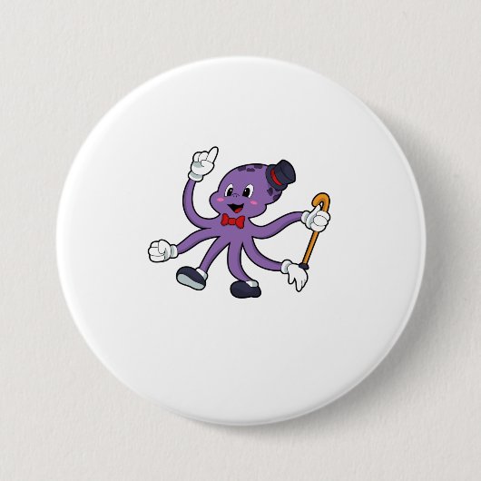 Octopus as Magician with Hat Ronde Button 7,6 Cm (Voorkant)