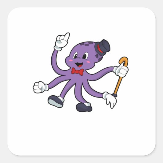 Octopus as Magician with Hat Vierkante Sticker (Voorkant)