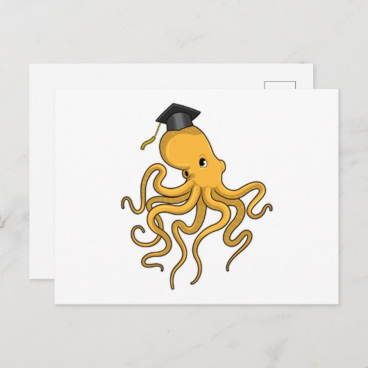 Octopus as Student with Diploma Briefkaart (Voorkant / Achterkant)