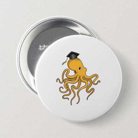 Octopus as Student with Diploma Ronde Button 7,6 Cm (Voorkant /achterkant)