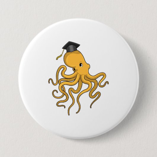 Octopus as Student with Diploma Ronde Button 7,6 Cm (Voorkant)