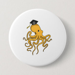 Octopus as Student with Diploma Ronde Button 7,6 Cm