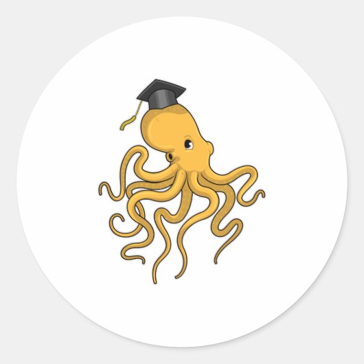 Octopus as Student with Diploma Ronde Sticker (Voorkant)