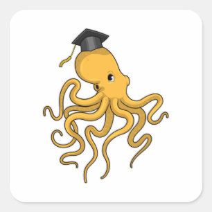 Octopus as Student with Diploma Vierkante Sticker