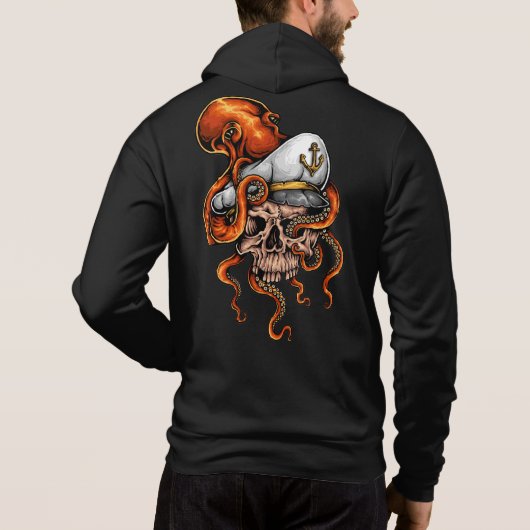 Octopus Attack Capture Skull Nautical Hoodie (Achterkant)